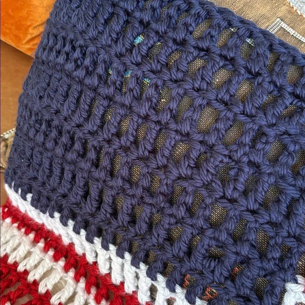 Handmade Red, White & Blue Crochet Flag Throw